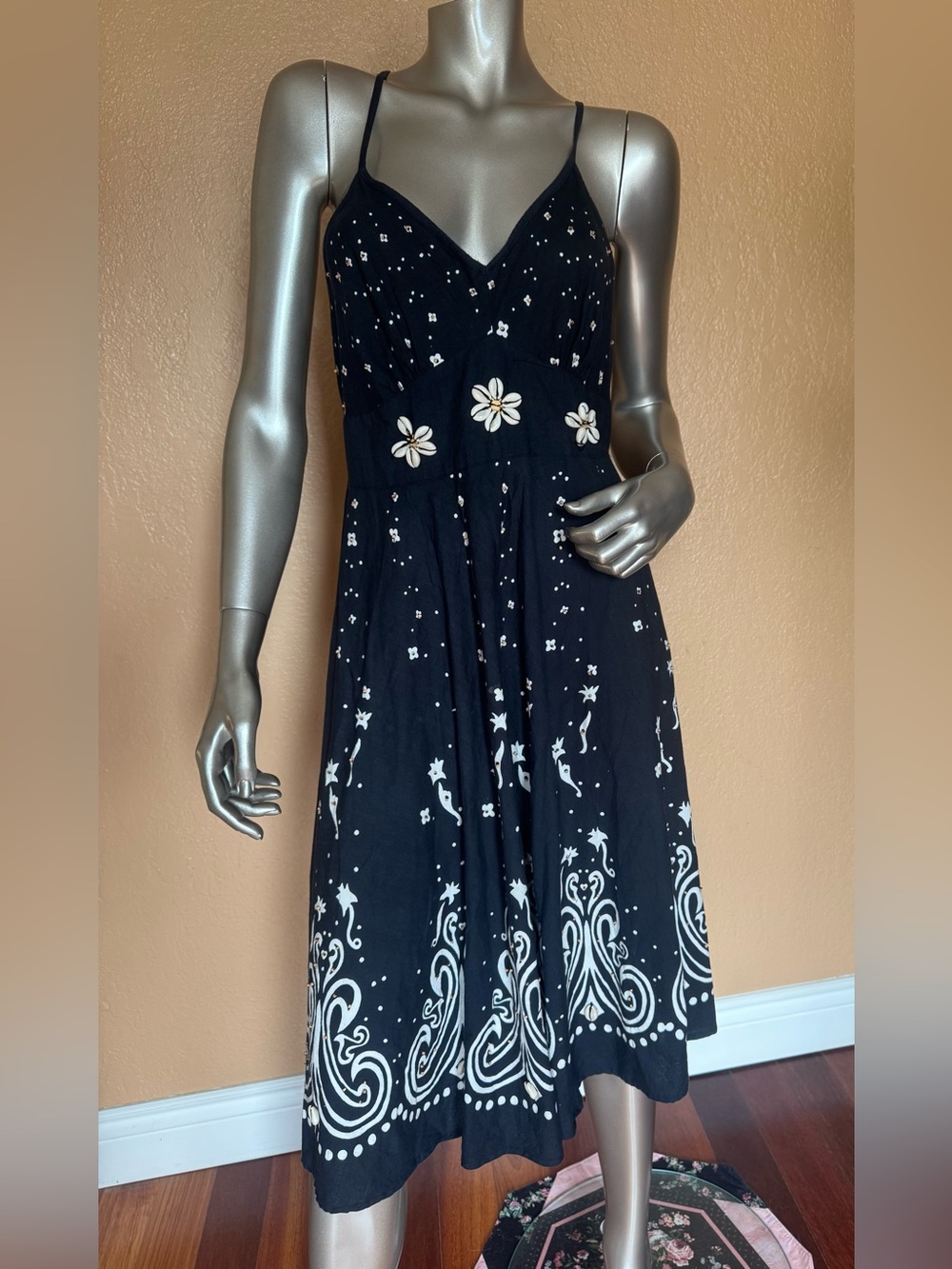 Magic spaghetti strap fit & flare A-line cotton seashell Boho backless dress